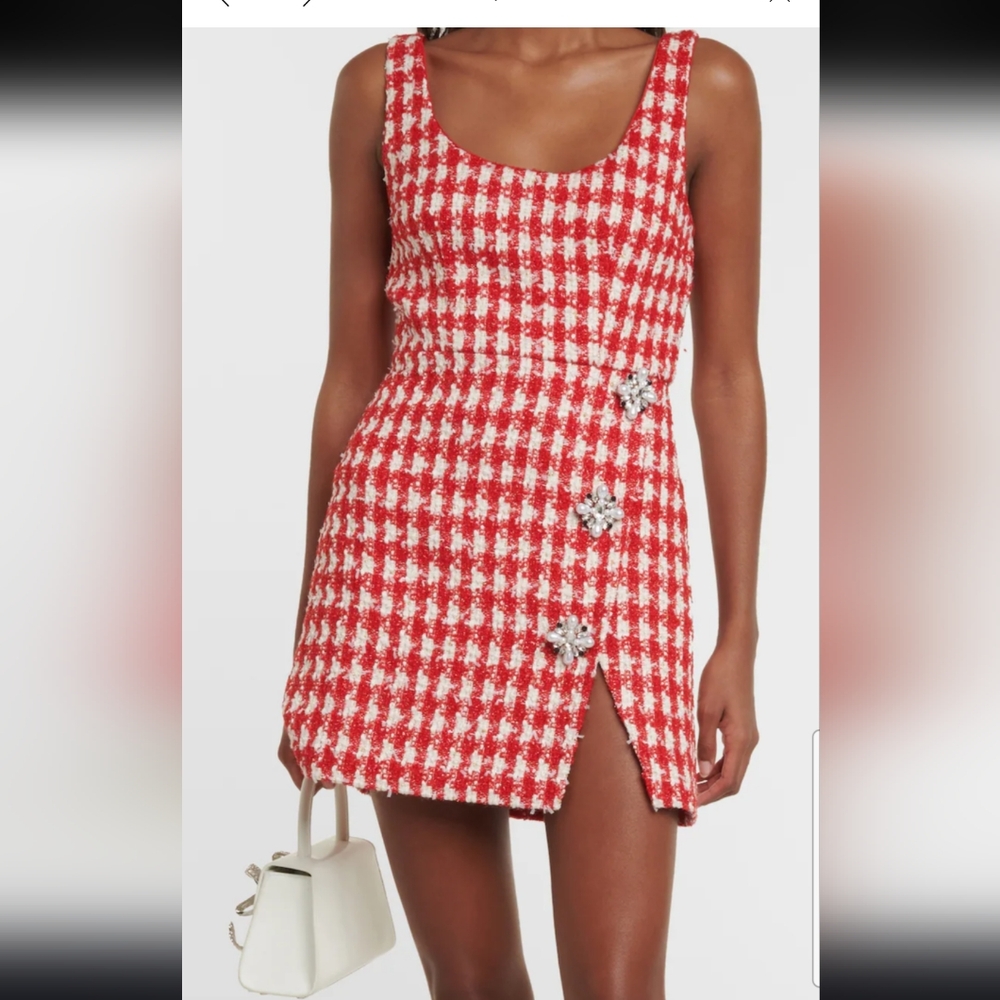 Self-Portrait,Sparkling Red And White Mini Houndstooth Dress.🥰 - Picture 11 of 14